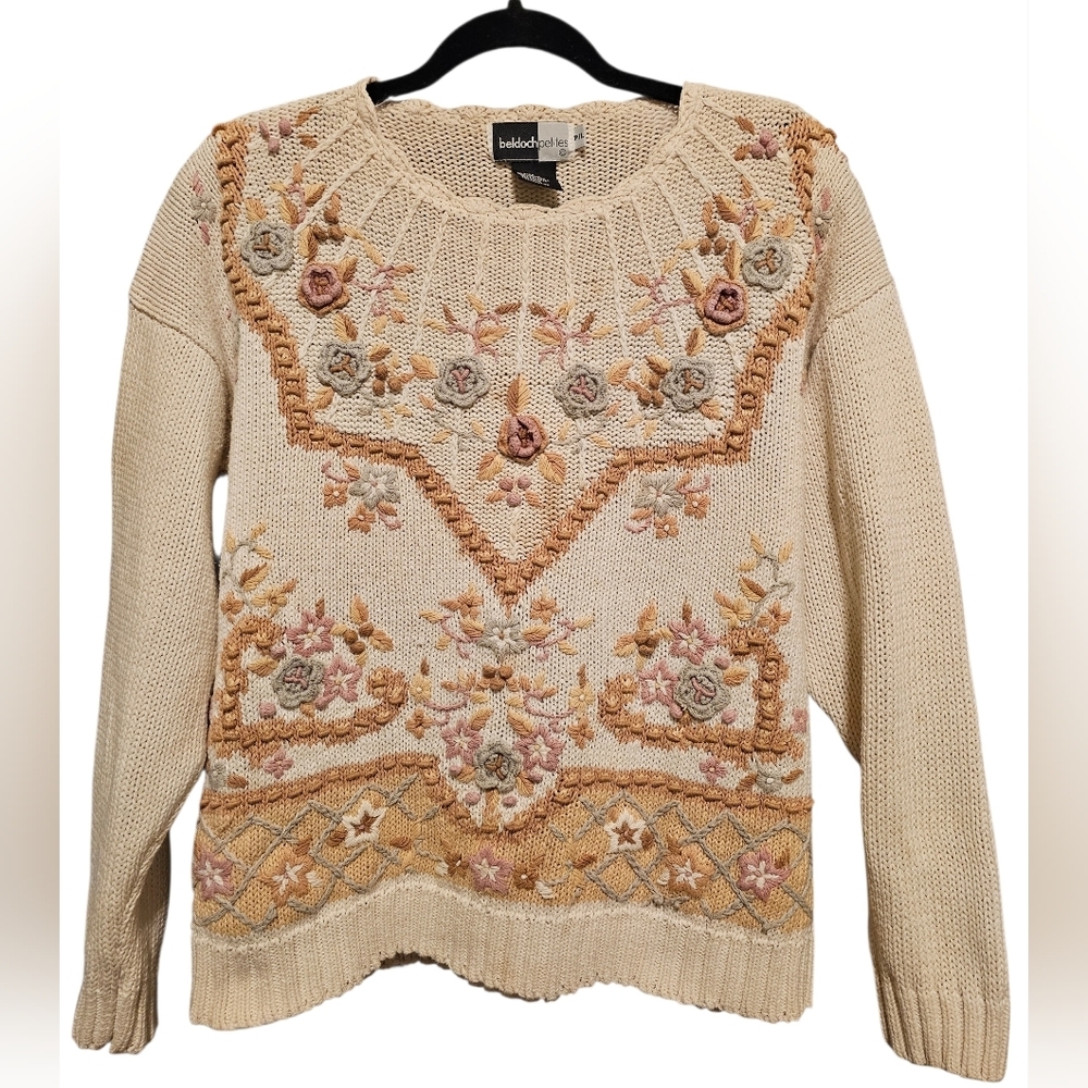 Vintage Beige Embroidered Sweater